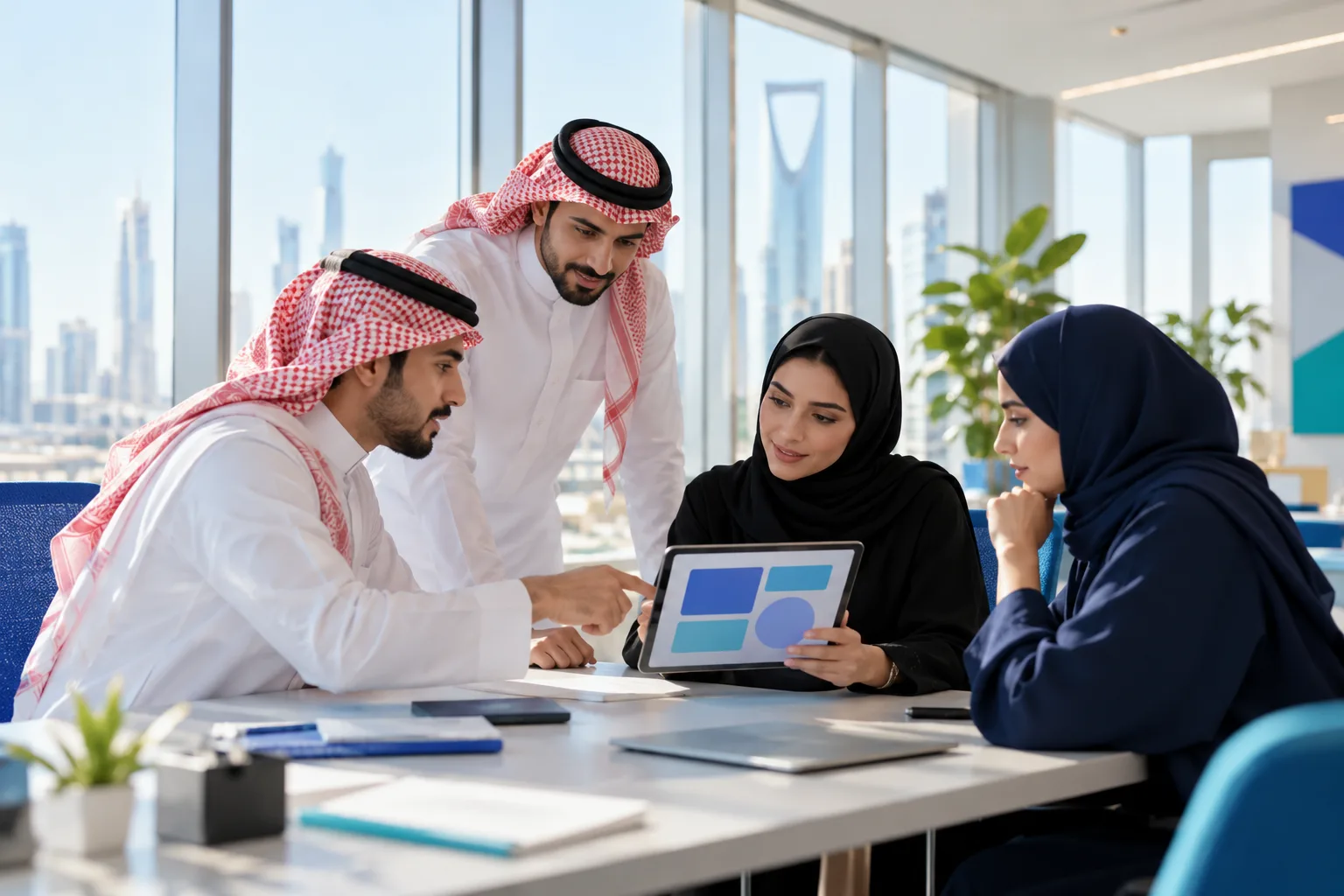 فريق صغير في اجتماع مراجعة أسبوعي حول شاشة تعرض تصنيفات الشكاوى