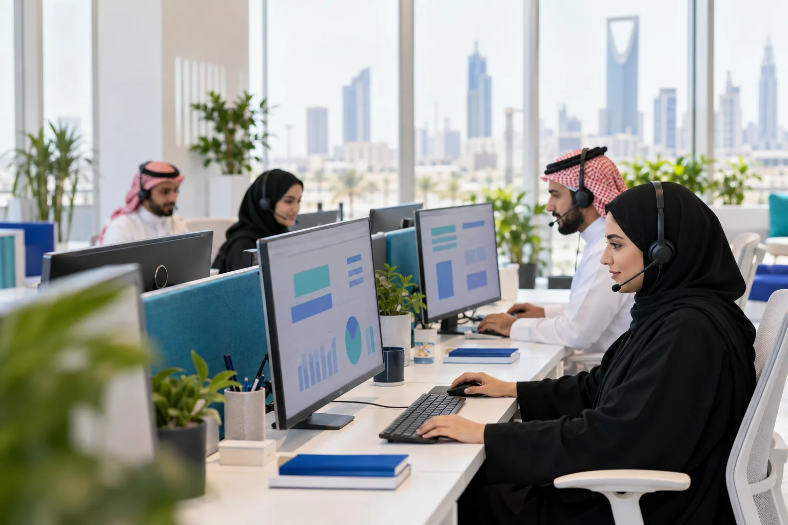 فريق دعم يعمل على صندوق تذاكر مشترك على الشاشات