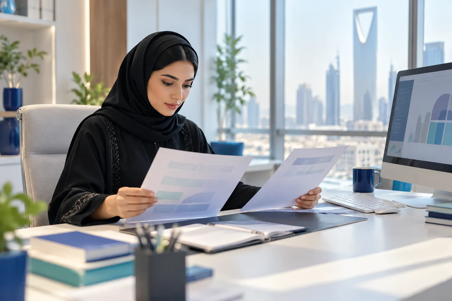Accountant comparing an original tax invoice with a credit note at a desk