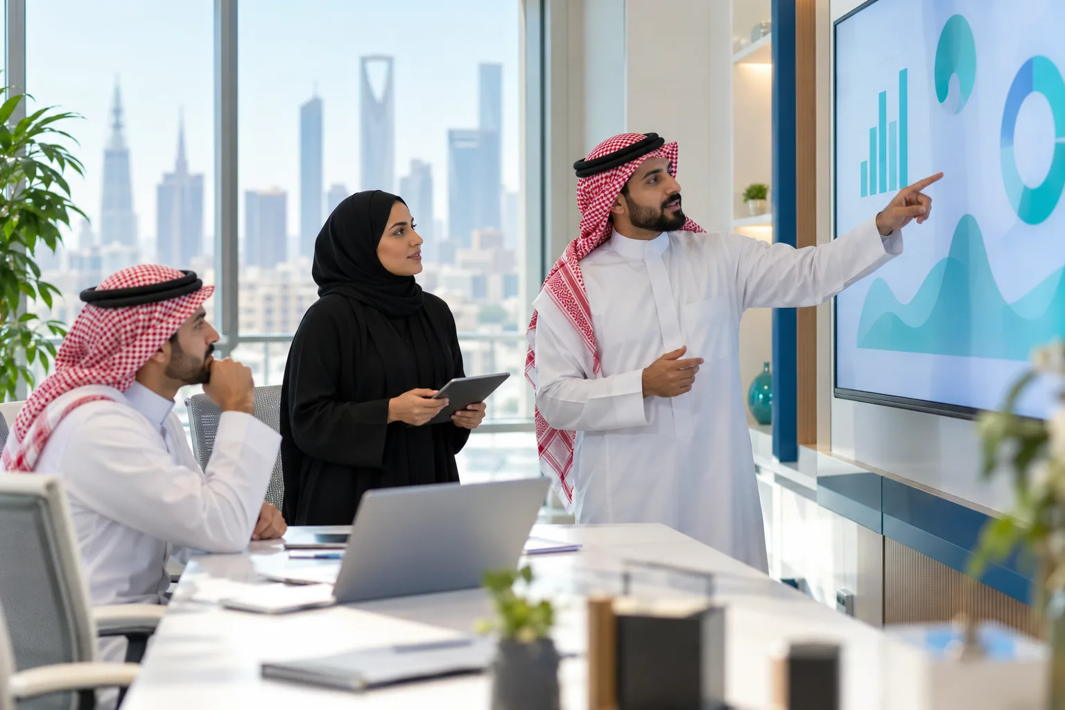Finance team reviewing invoice adjustments on a screen in a month end meeting